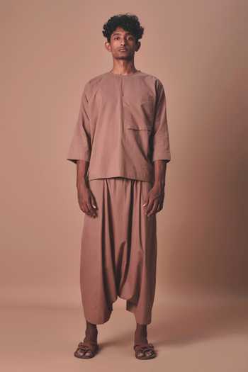 MATI_Brown Cotton Cross Pocket T-shirt _at_Aza_Fashions