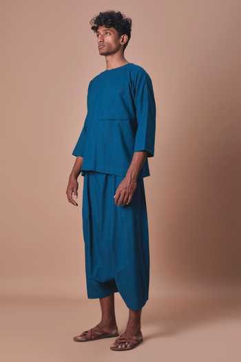 MATI_Teal Cotton Blue Cross Pocket T-shirt _Online_at_Aza_Fashions
