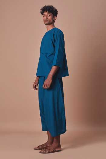 Buy_MATI_Teal Cotton Blue Cross Pocket T-shirt _Online_at_Aza_Fashions
