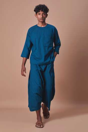 Shop_MATI_Teal Cotton Blue Cross Pocket T-shirt _Online_at_Aza_Fashions