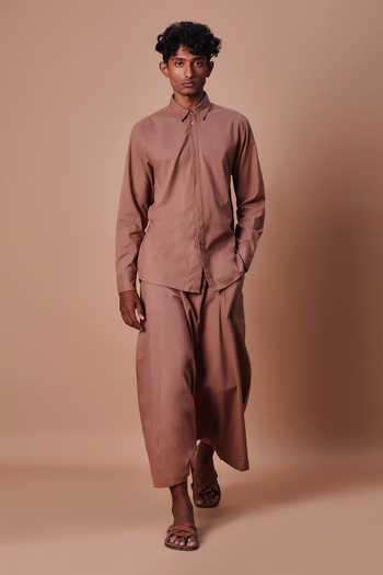 MATI Brown Cotton Double Buttoned Shirt Online at Aza Fashions MATI_Brown Cotton Double Buttoned Shirt _Online_at_Aza_Fashions
