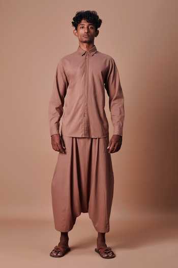 Buy MATI Brown Cotton Double Buttoned Shirt Online at Aza Fashions Buy_MATI_Brown Cotton Double Buttoned Shirt _Online_at_Aza_Fashions