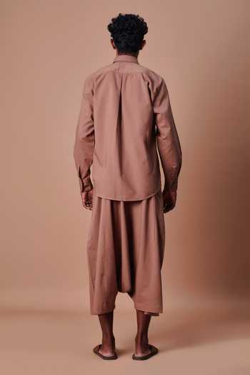 Shop MATI Brown Cotton Double Buttoned Shirt at Aza Fashions Shop_MATI_Brown Cotton Double Buttoned Shirt _at_Aza_Fashions