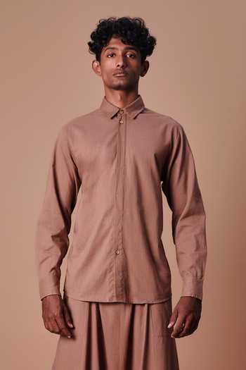Buy MATI Brown Cotton Double Buttoned Shirt at Aza Fashions Buy_MATI_Brown Cotton Double Buttoned Shirt _at_Aza_Fashions