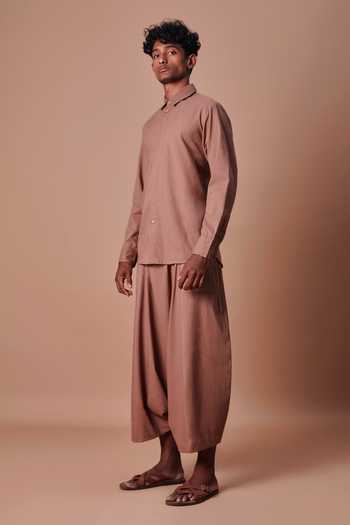 Shop MATI Brown Cotton Double Buttoned Shirt Online at Aza Fashions Shop_MATI_Brown Cotton Double Buttoned Shirt _Online_at_Aza_Fashions