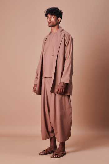 MATI_Brown Cotton Shawl Collar Jacket _Online_at_Aza_Fashions