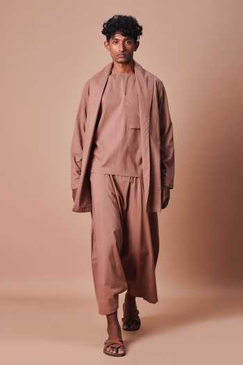 Buy_MATI_Brown Cotton Shawl Collar Jacket _Online_at_Aza_Fashions