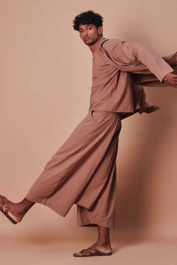 MATI_Brown Cotton Shawl Collar Jacket _at_Aza_Fashions