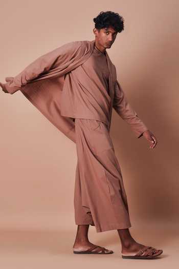 Buy_MATI_Brown Cotton Shawl Collar Jacket 