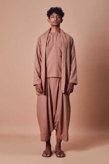 Shop_MATI_Brown Cotton Shawl Collar Jacket 