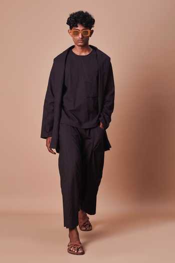 MATI_Black Cotton Shawl Collar Jacket _Online_at_Aza_Fashions