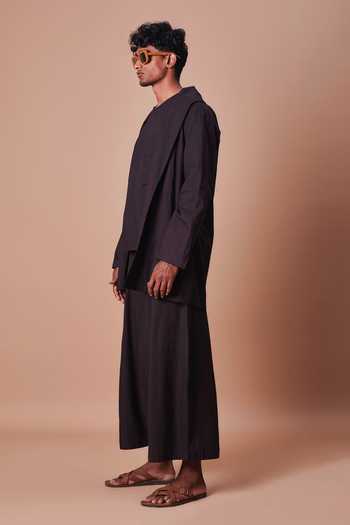 Buy_MATI_Black Cotton Shawl Collar Jacket _Online_at_Aza_Fashions