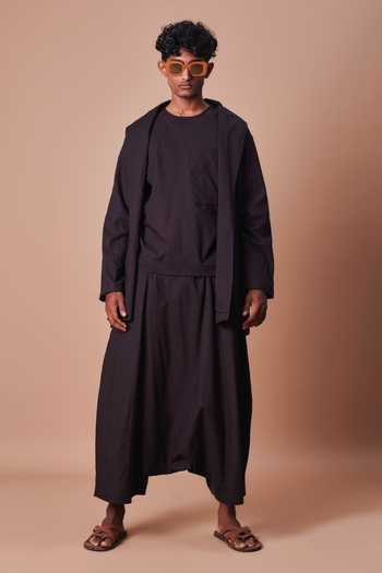 Shop_MATI_Black Cotton Shawl Collar Jacket _Online_at_Aza_Fashions