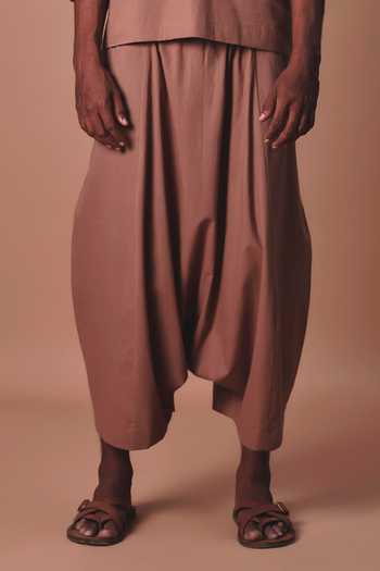 MATI_Brown Cotton Easy Fit Harem Pant _Online_at_Aza_Fashions