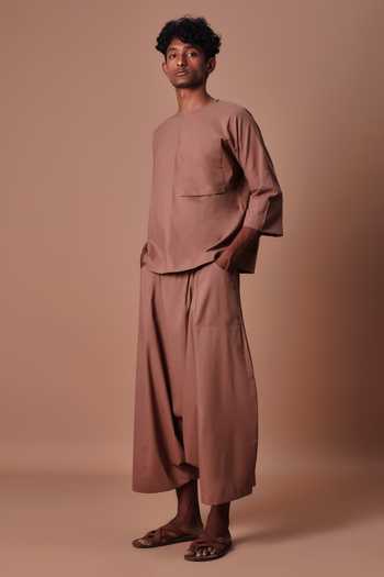 Buy_MATI_Brown Cotton Easy Fit Harem Pant _Online_at_Aza_Fashions