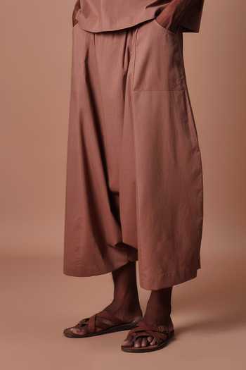 MATI_Brown Cotton Easy Fit Harem Pant _at_Aza_Fashions