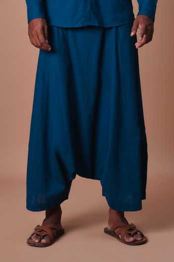 Buy_MATI_Teal Cotton Blue Easy Fit Harem Pant _Online_at_Aza_Fashions
