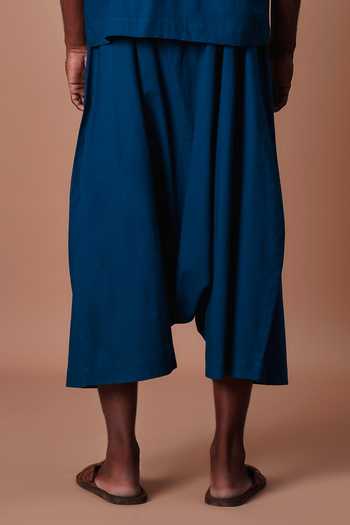 MATI_Teal Cotton Blue Easy Fit Harem Pant _at_Aza_Fashions