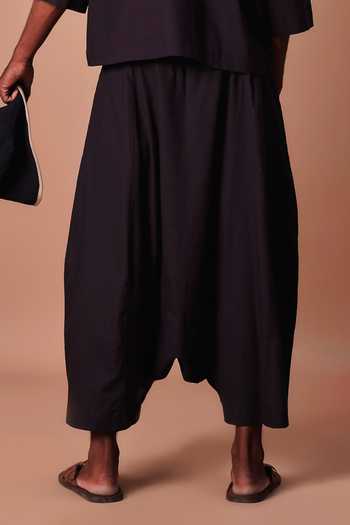 MATI_Black Cotton Easy Fit Harem Pant _at_Aza_Fashions