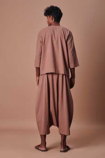 MATI Brown Cross Pocket T-shirt & Harem Pant Set 