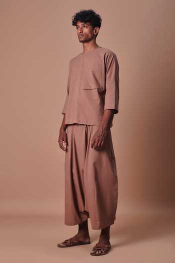 MATI Brown Cross Pocket T-shirt & Harem Pant Set 