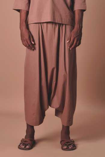 Shop_MATI_Brown Cotton Cross Pocket T-shirt And Harem Pant Set _Online_at_Aza_Fashions