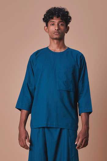 MATI_Teal Cotton Cross Pocket T-shirt And Harem Pant Set _at_Aza_Fashions