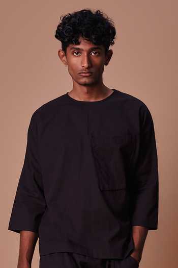 Buy_MATI_Black Cotton Cross Pocket T-shirt And Harem Pant Set _Online_at_Aza_Fashions