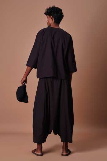 MATI Black Cross Pocket T-shirt & Harem Pant Set 
