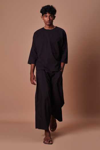 MATI Black Cross Pocket T-shirt & Harem Pant Set 