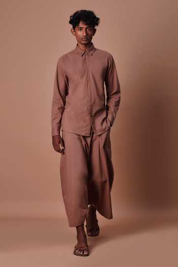 MATI Brown Double Buttoned Shirt & Harem Pant Set