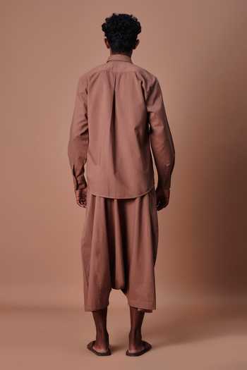 MATI Brown Double Buttoned Shirt & Harem Pant Set