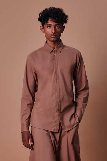 Buy MATI Brown Cotton Double Buttoned Shirt And Harem Pant Set Online at Aza Fashions Buy_MATI_Brown Cotton Double Buttoned Shirt And Harem Pant Set _Online_at_Aza_Fashions