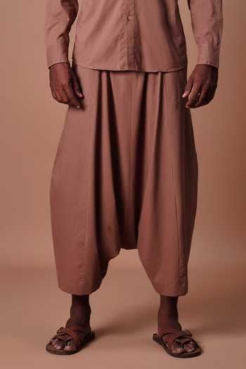 Shop MATI Brown Cotton Double Buttoned Shirt And Harem Pant Set Online at Aza Fashions Shop_MATI_Brown Cotton Double Buttoned Shirt And Harem Pant Set _Online_at_Aza_Fashions