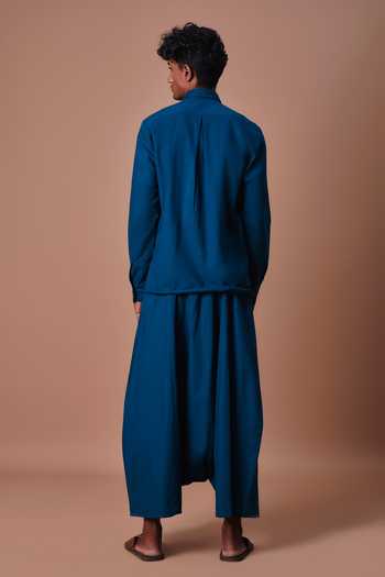 MATI Teal Double Buttoned Shirt & Harem Pant Set 