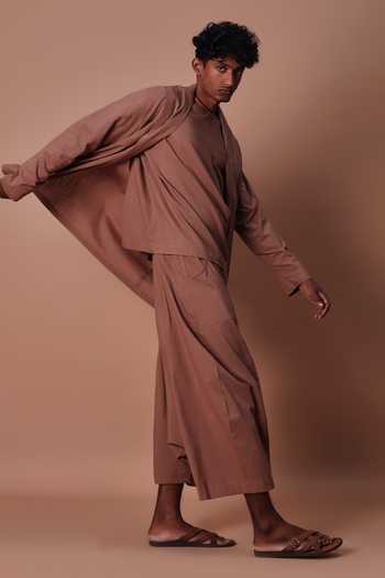 Buy_MATI_Brown Cotton Jacket And Harem Pant Set 