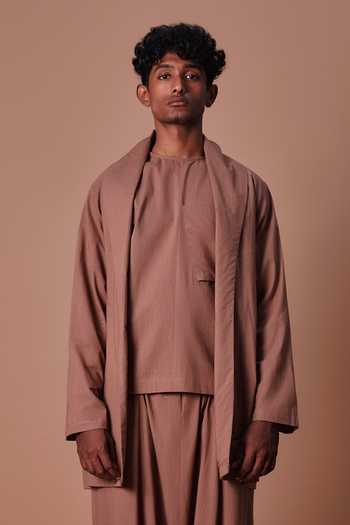 Shop_MATI_Brown Cotton Jacket And Harem Pant Set 