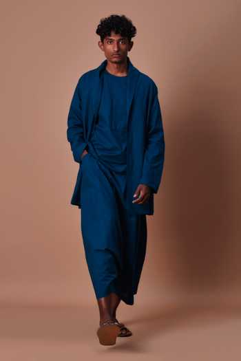 MATI Teal Cotton Jacket & Harem Pant Set 