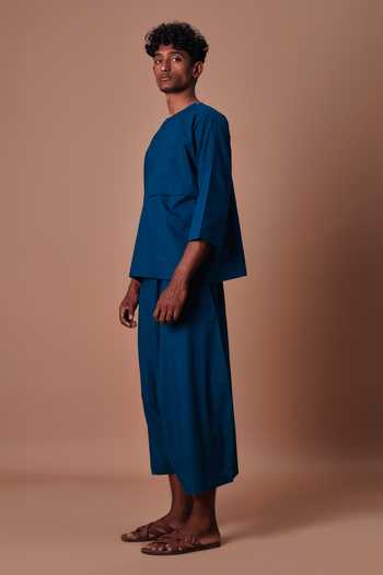 Buy_MATI_Teal Cotton Jacket And Harem Pant Set _Online_at_Aza_Fashions