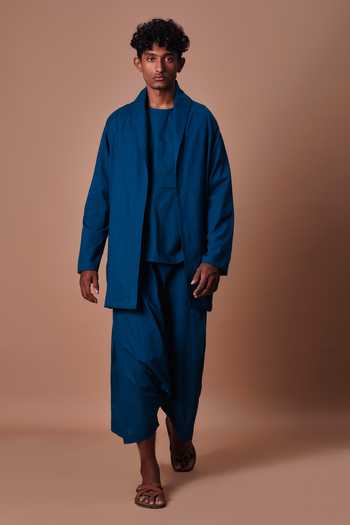 MATI Teal Cotton Jacket & Harem Pant Set 