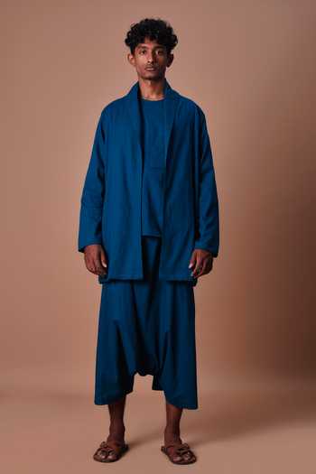 Buy_MATI_Teal Cotton Jacket And Harem Pant Set 