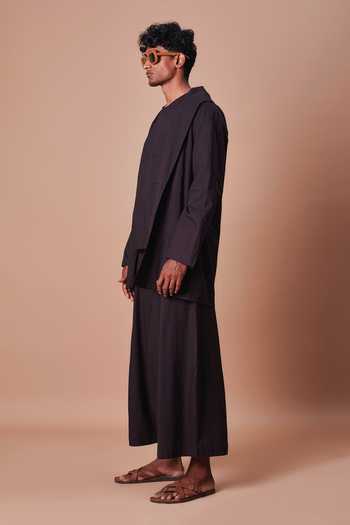 MATI_Black Cotton Jacket And Harem Pant Set _Online_at_Aza_Fashions