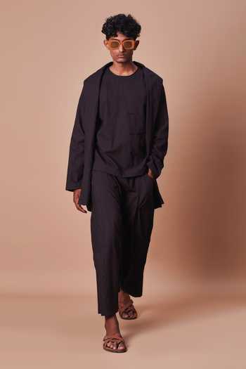 Buy_MATI_Black Cotton Jacket And Harem Pant Set _Online_at_Aza_Fashions