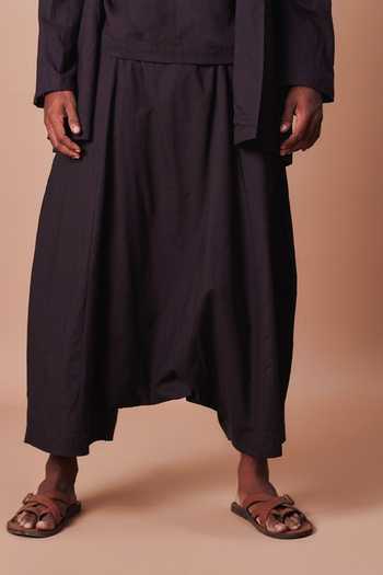 Shop_MATI_Black Cotton Jacket And Harem Pant Set _Online_at_Aza_Fashions