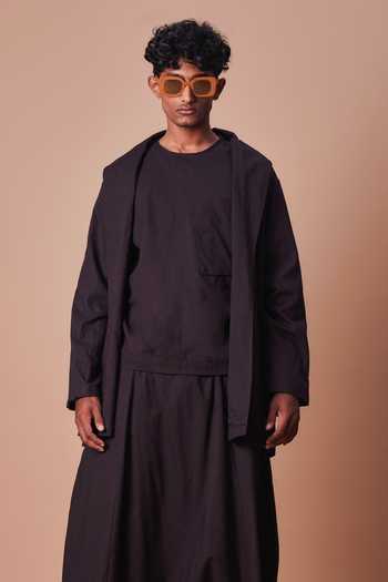 MATI_Black Cotton Jacket And Harem Pant Set _at_Aza_Fashions