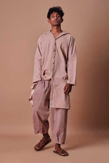 MATI Hooded Mauve Striped Kurta Set 