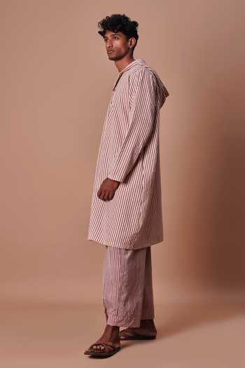 Buy_MATI_Mauve Cotton Hooded Striped Kurta Set _Online_at_Aza_Fashions