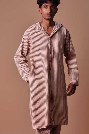 MATI_Mauve Cotton Hooded Striped Kurta Set _at_Aza_Fashions
