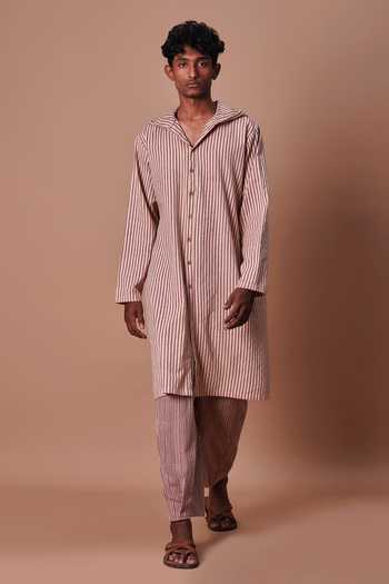 Buy_MATI_Mauve Cotton Hooded Striped Kurta Set 
