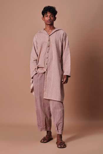 Shop_MATI_Mauve Cotton Hooded Striped Kurta Set 